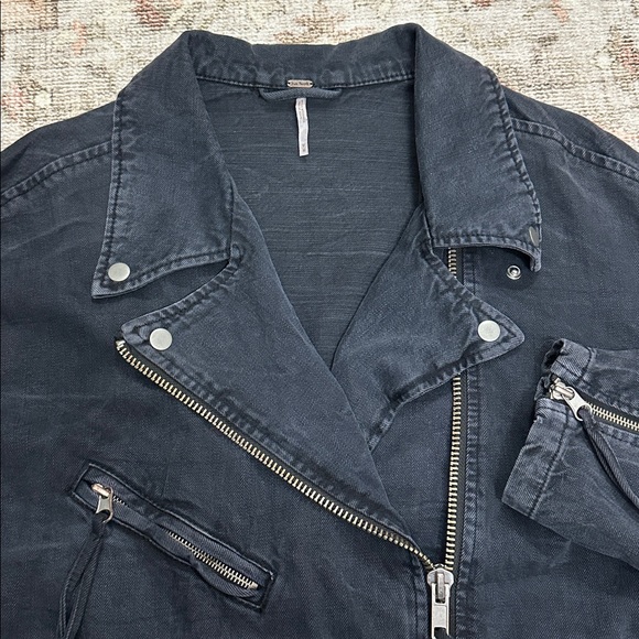 Woman’s Free People Black Denim Oversized Moto Jacket - Picture 6 of 9